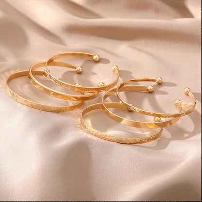 IFKM Gold Bangle Bracelets For Women, 14k Gold Plated Multi Layer Stackable Cuff Bracelet Set, Trendy Elegance Charms Non Tarnish Minimalist Textured Boho Jewelry Gift for Women