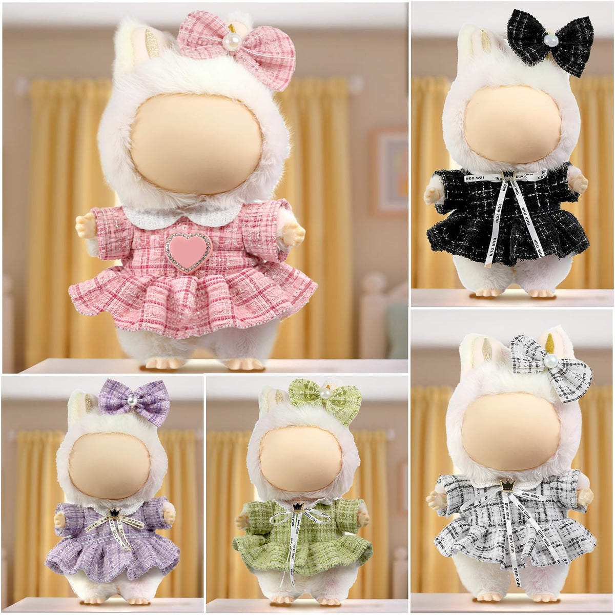 3 Piece Handmade Crochet Outfit for 17cm Dolls - Heart Sweater Hat &amp; Bag Set