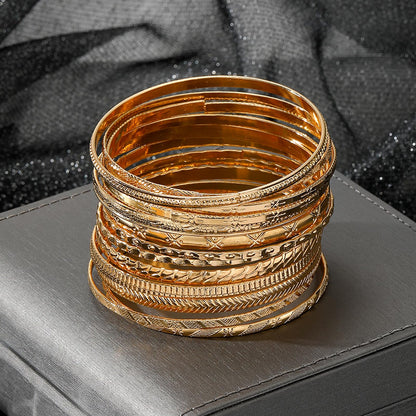 17IF Gold Bangle Bracelet For Women, 14k Multilayer Charm Textured Stackable Bracelets Boho Indian Chunky Cuff Fashion Jewelry Gift