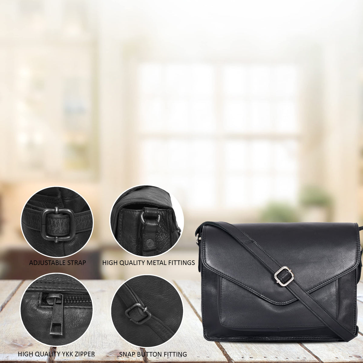 Leather Flapover Crossbody Handbag Purse for Women with Adjustable Strap &amp; Overflap Snap Closure Tote/Bag