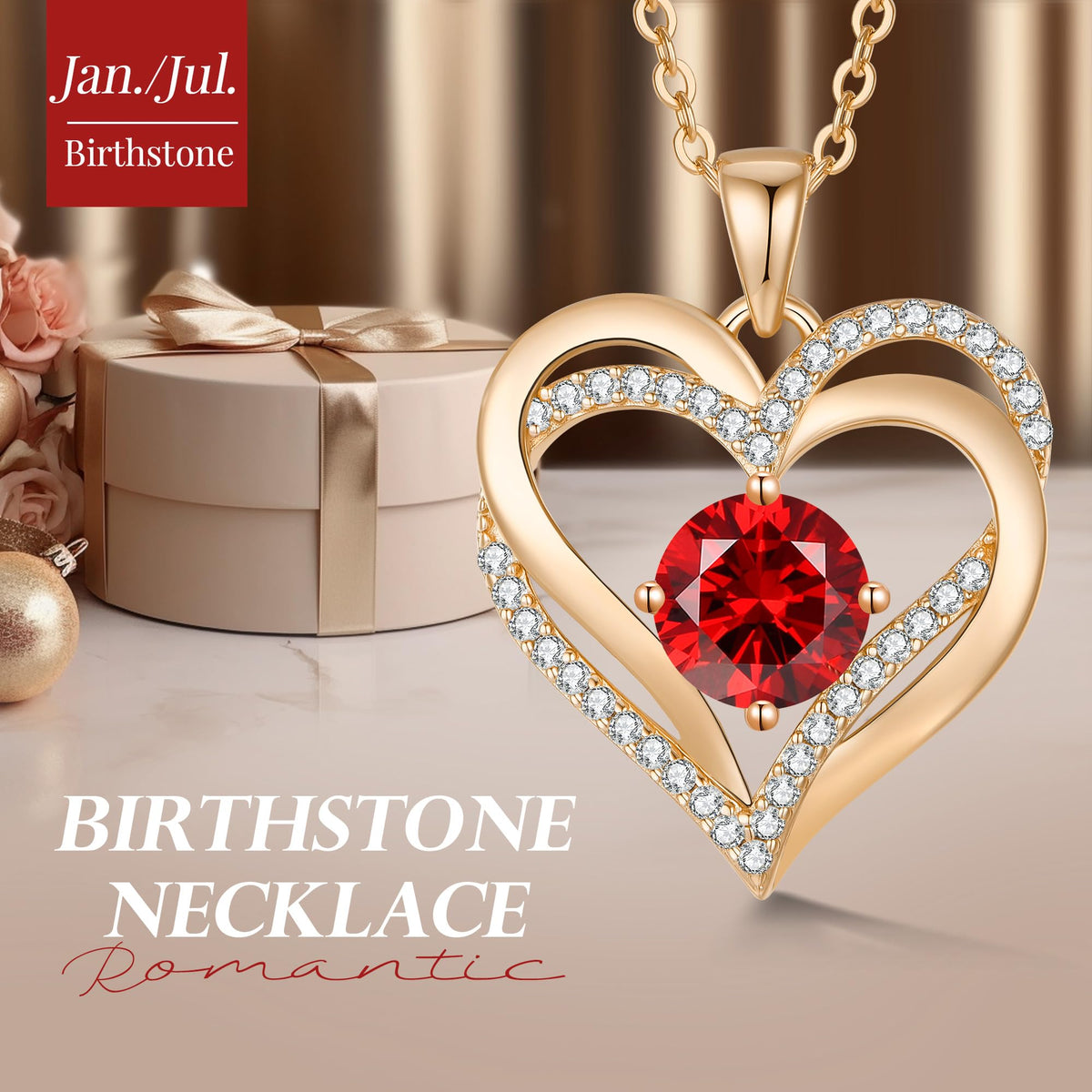 Personalized Double Heart Birthstone Necklace for Women – Sterling Silver Gift