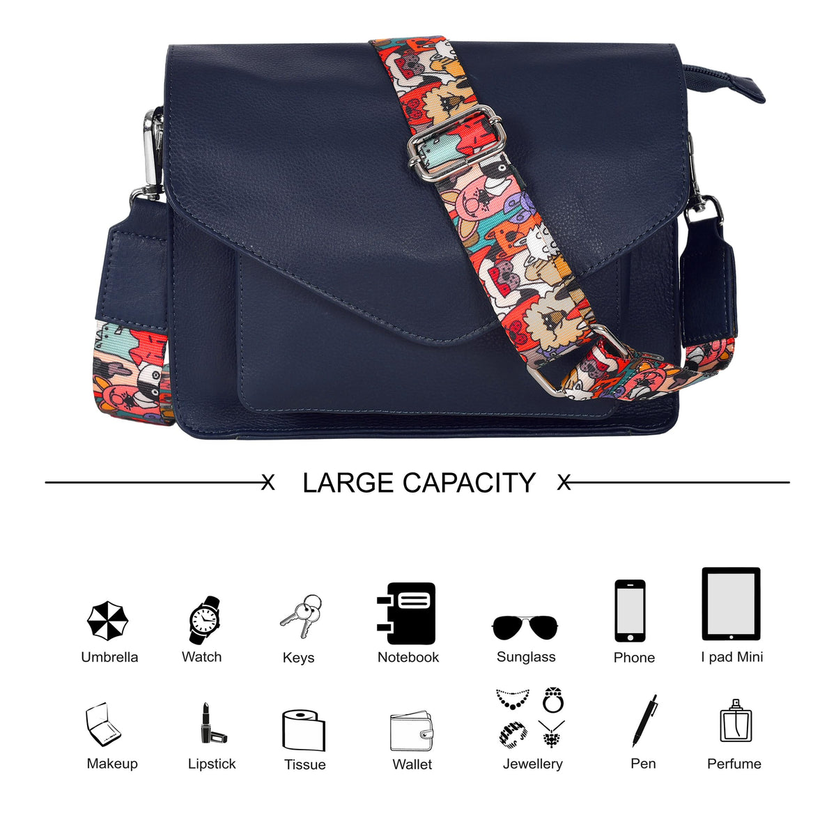 Leather Flapover Crossbody Handbag Purse for Women with Adjustable Strap &amp; Overflap Snap Closure Tote/Bag
