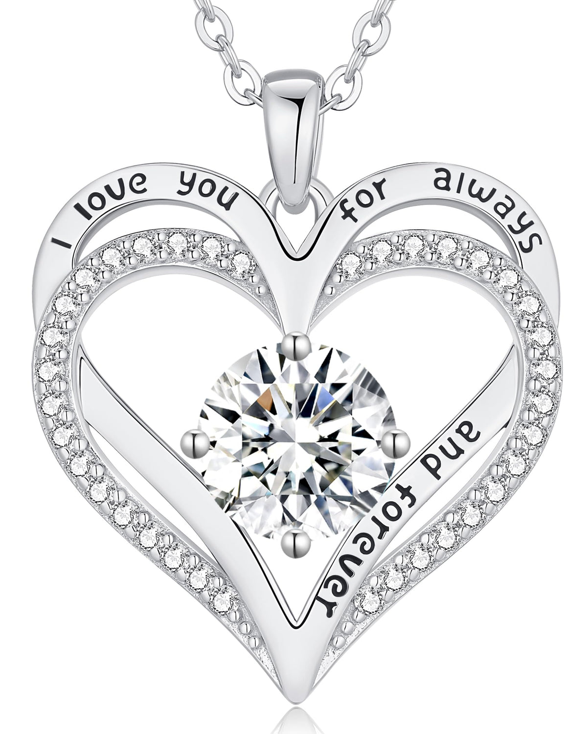 Personalized Double Heart Birthstone Necklace for Women – Sterling Silver Gift
