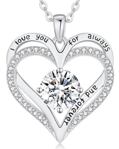 Personalized Double Heart Birthstone Necklace for Women – Sterling Silver Gift