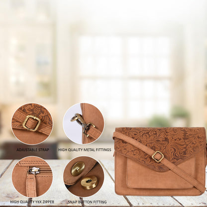 Leather Flapover Crossbody Handbag Purse for Women with Adjustable Strap &amp; Overflap Snap Closure Tote/Bag