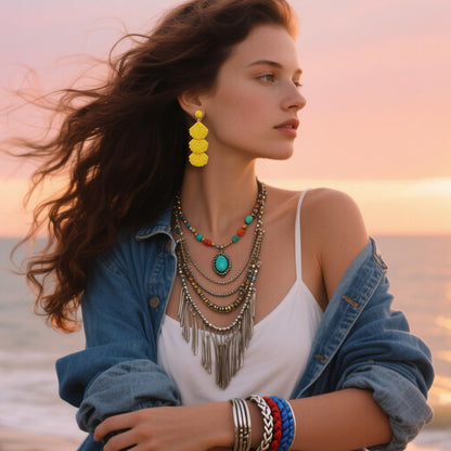 Raffia Dangle Earrings for Women - Boho Statement Rattan Drop Jewelry with Shell Design, Lightweight Summer Beach Trendy Accessories