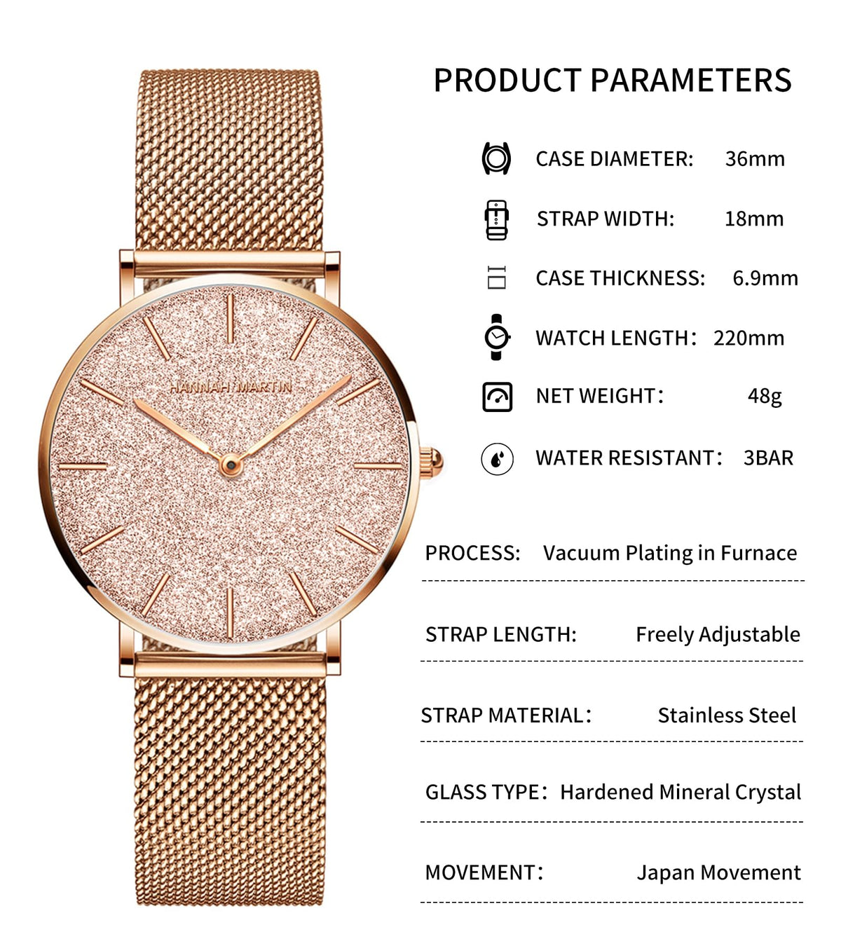 HANNAH MARTIN Watches for Women Analog Women&