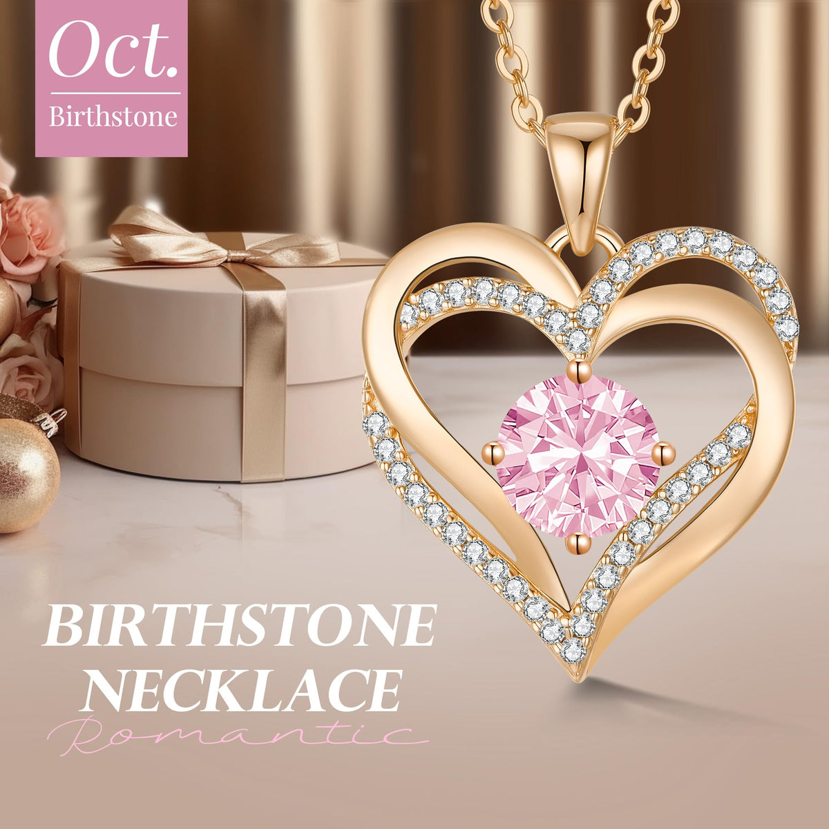 Personalized Double Heart Birthstone Necklace for Women – Sterling Silver Gift