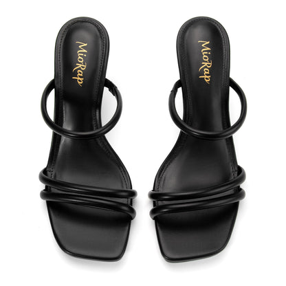 Heels for Women Square Open Toe Strappy Mules Women&