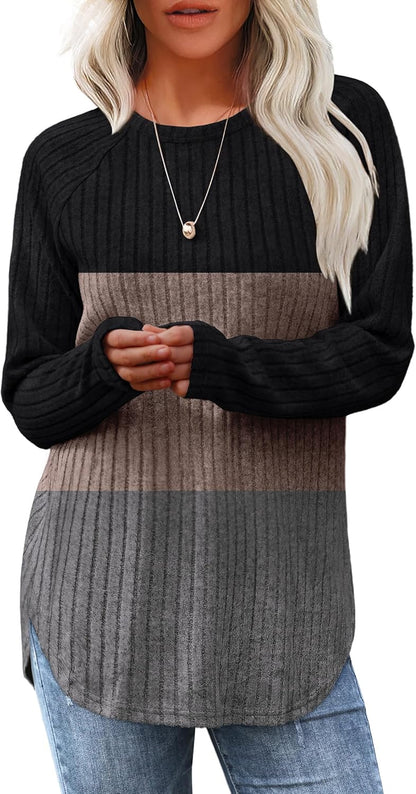 Long Sleeve Tunic Top for Women - Loose Fit Pullover with Curved Hem