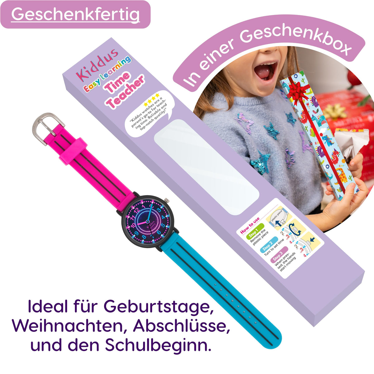 Kids Time Teacher Watch - Educational Analog Watch with Japanese Quartz Movement Ages 5-12