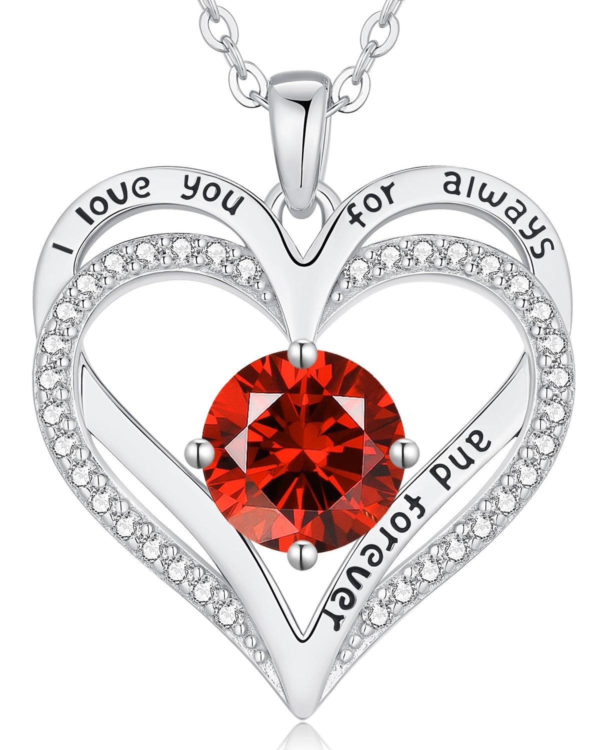 Personalized Double Heart Birthstone Necklace for Women – Sterling Silver Gift