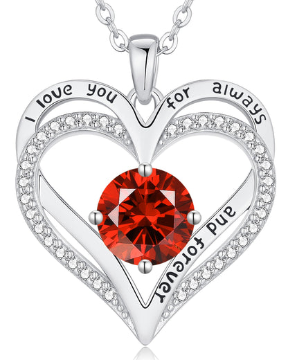 Personalized Double Heart Birthstone Necklace for Women – Sterling Silver Gift