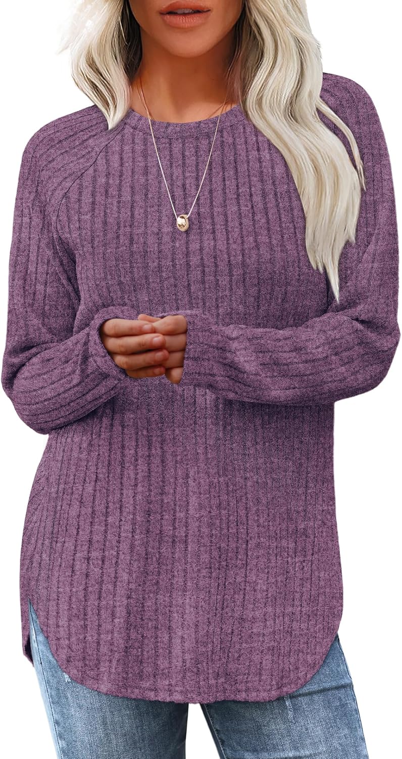 Long Sleeve Tunic Top for Women - Loose Fit Pullover with Curved Hem