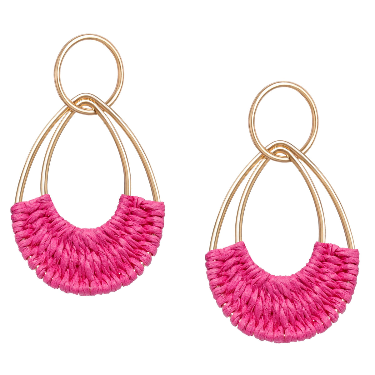 Raffia Hoop Earrings for Women Fun Boho Summer Beach Earrings Lightweight Handmade Straw Wicker Rattan Dangle Earrings Statement Geometric Round Drop Earrings