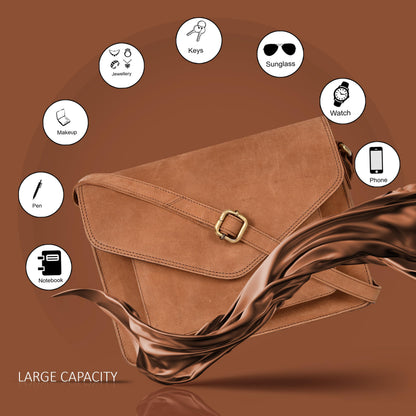 Leather Flapover Crossbody Handbag Purse for Women with Adjustable Strap &amp; Overflap Snap Closure Tote/Bag