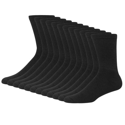 Hanes Mens Double Tough Socks, 12-pair Pack Crew Socks, White/Grey Foot Bottom, 6-12