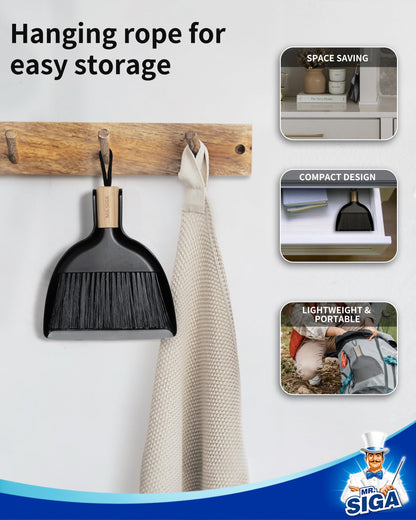 MR.SIGA Mini Dustpan and Brush Set, Portable Cleaning Brush and Dustpan Combo with Bamboo Handle, 1 Set