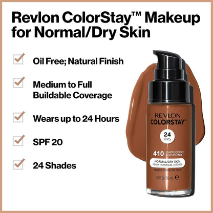 Revlon Liquid Foundation, ColorStay Face Makeup for Normal &amp; Dry Skin, SPF 20, Longwear Medium-Full Coverage with Natural Finish, 240 Medium Beige, 1 Fl Oz