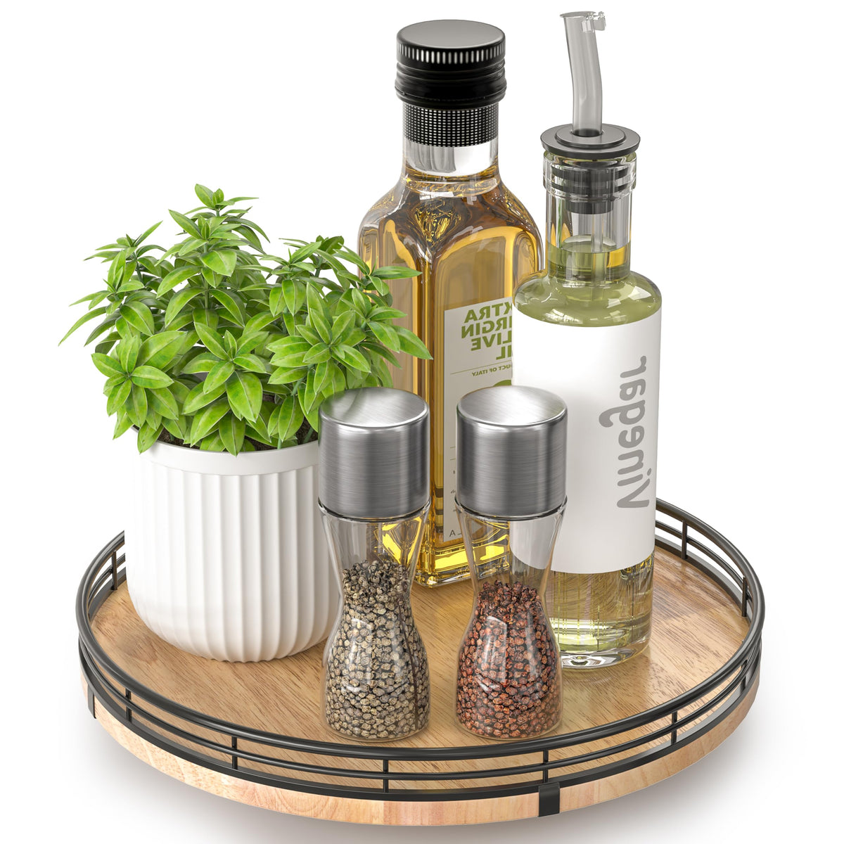 AMH Lazy Susan Wooden Organizer for Table Top