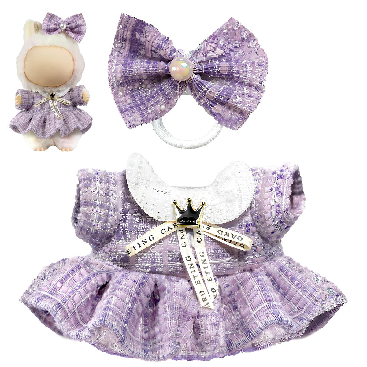 3 Piece Handmade Crochet Outfit for 17cm Dolls - Heart Sweater Hat &amp; Bag Set