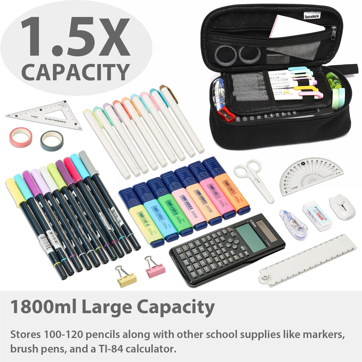 Large Pencil Case 1800ml - Heavy Duty Canvas School Supplies Organizer for Kids Students