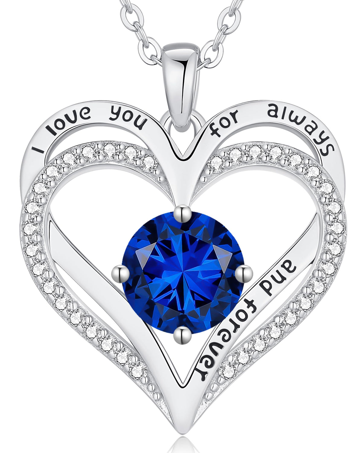 Personalized Double Heart Birthstone Necklace for Women – Sterling Silver Gift