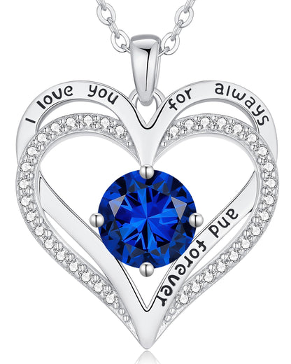 Personalized Double Heart Birthstone Necklace for Women – Sterling Silver Gift