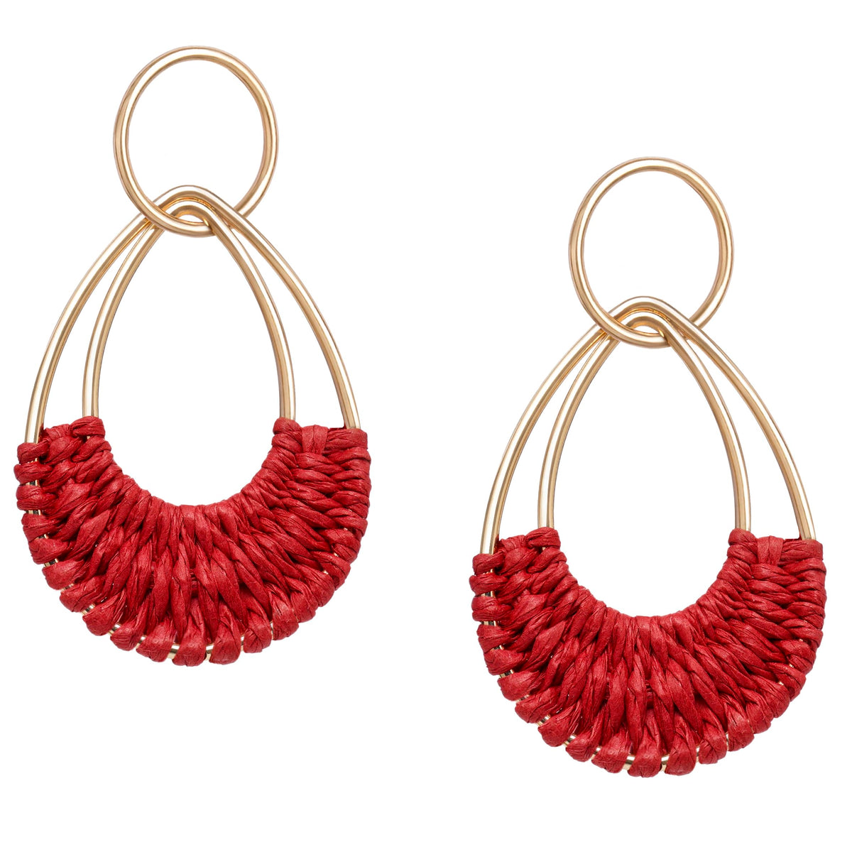 Raffia Hoop Earrings for Women Fun Boho Summer Beach Earrings Lightweight Handmade Straw Wicker Rattan Dangle Earrings Statement Geometric Round Drop Earrings