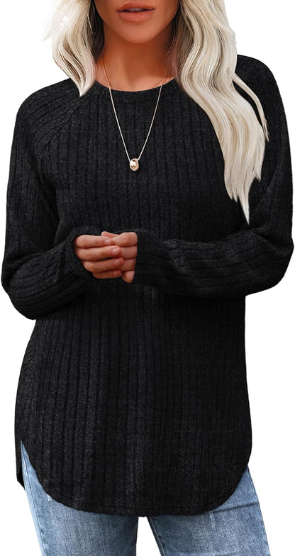 Long Sleeve Tunic Top for Women - Loose Fit Pullover with Curved Hem