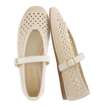 CUSHIONAIRE Graff Mary Jane Shoes for Women, Woven Ballet Flats with Adjustable Buckle Strap, Lightweight Slip On Shoes