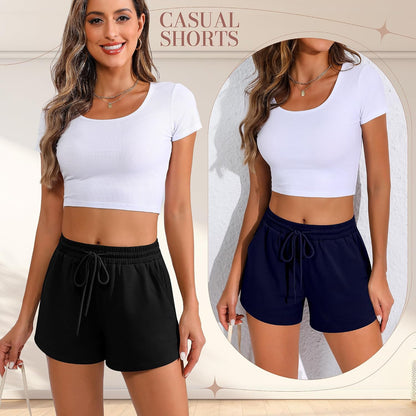 Women Sweat Shorts 3-Pack - High Waist Athletic Lounge Shorts with Pockets