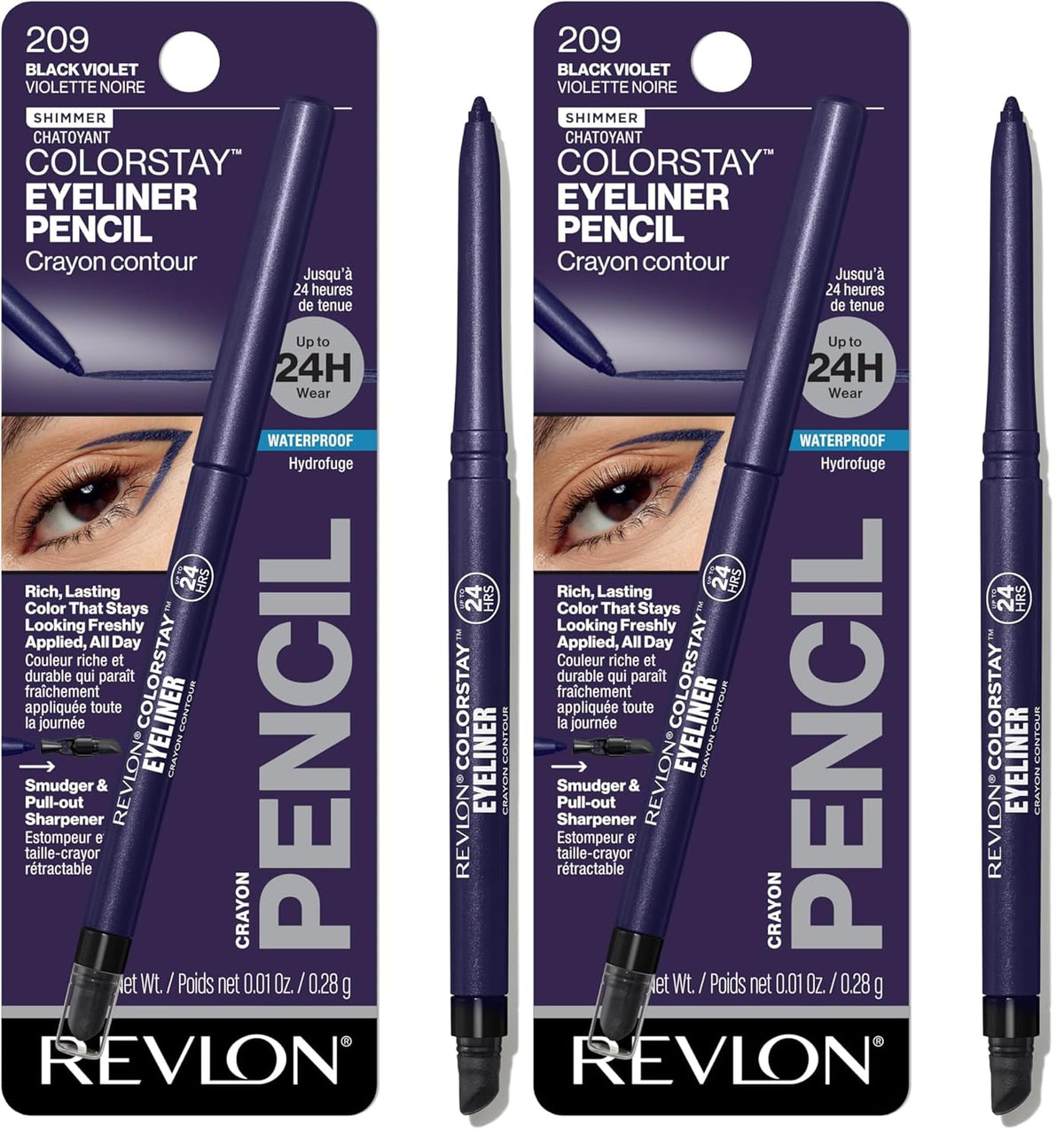 Revlon ColorStay Pencil Waterproof Eyeliner, Smudge-Proof, Eye Makeup with Built-In Sharpener, Long-Lasting, Matte Finish, 201 Black, 2 pack