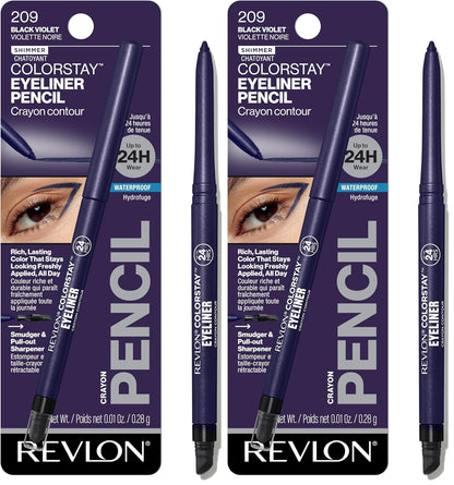 Revlon ColorStay Pencil Waterproof Eyeliner, Smudge-Proof, Eye Makeup with Built-In Sharpener, Long-Lasting, Matte Finish, 201 Black, 2 pack