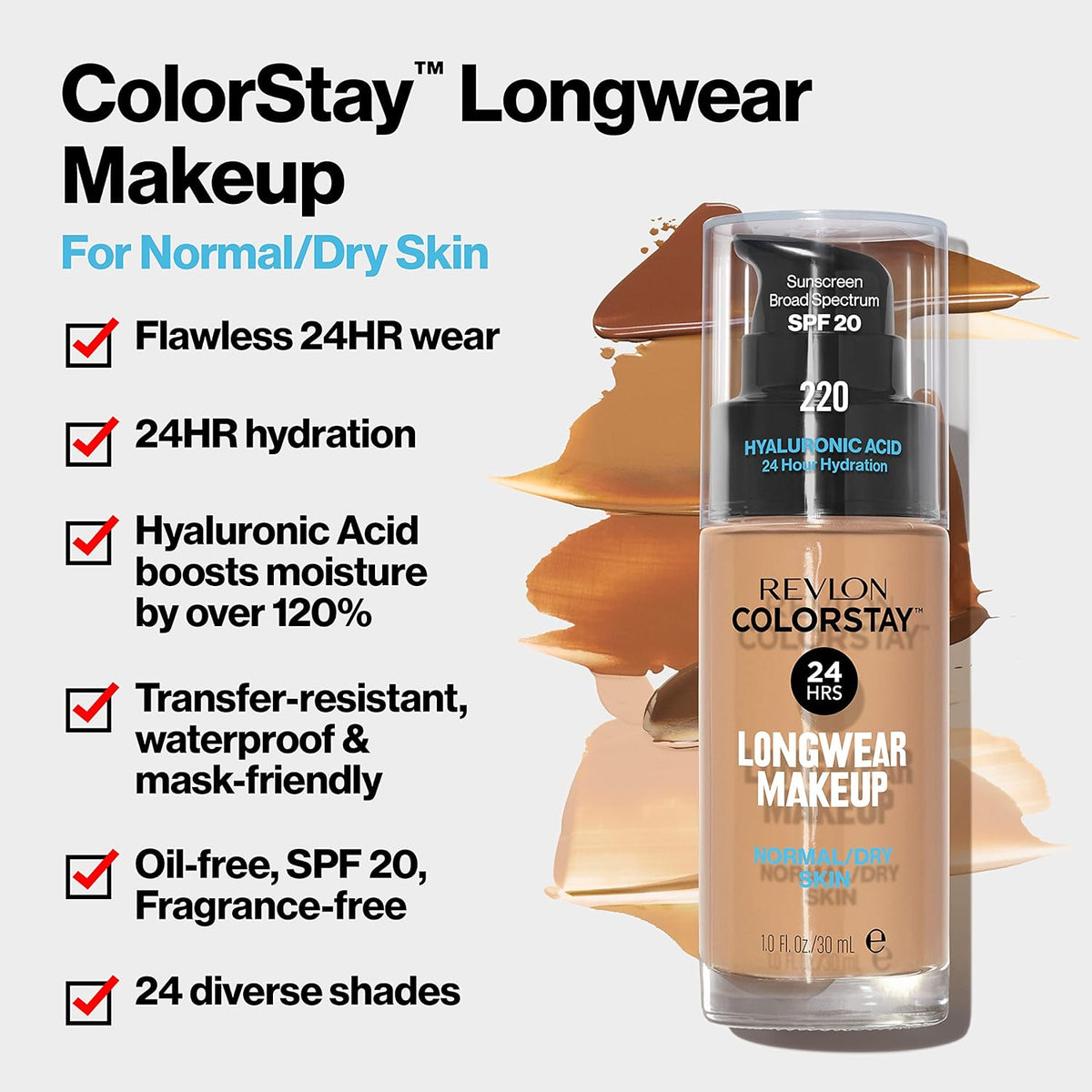 Revlon Liquid Foundation, ColorStay Face Makeup for Normal &amp; Dry Skin, SPF 20, Longwear Medium-Full Coverage with Natural Finish, 240 Medium Beige, 1 Fl Oz