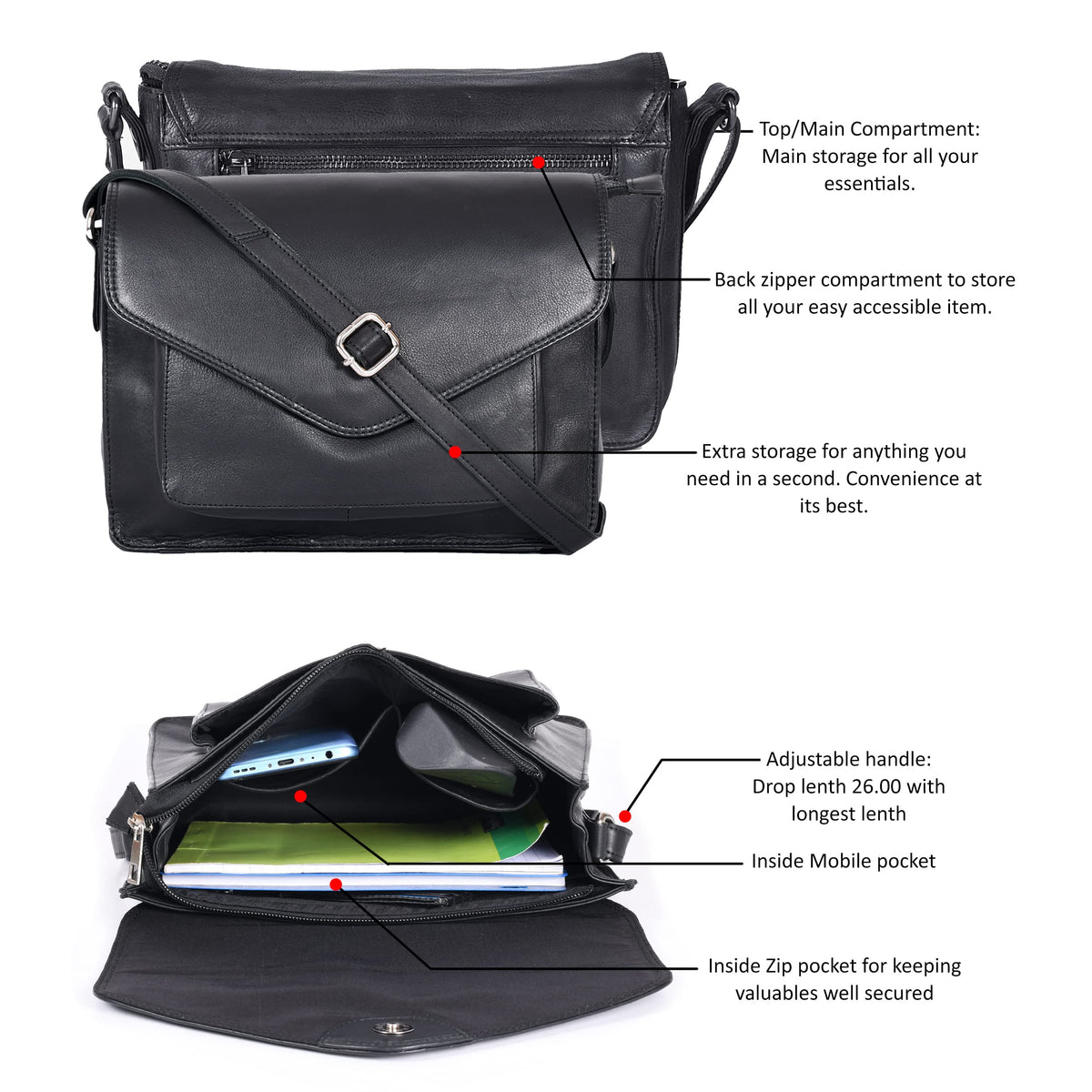 Leather Flapover Crossbody Handbag Purse for Women with Adjustable Strap &amp; Overflap Snap Closure Tote/Bag