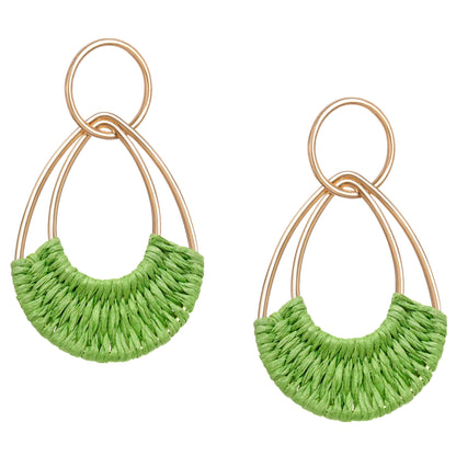 Raffia Hoop Earrings for Women Fun Boho Summer Beach Earrings Lightweight Handmade Straw Wicker Rattan Dangle Earrings Statement Geometric Round Drop Earrings