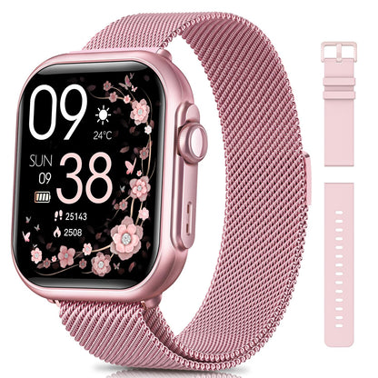 Smart Watch for Women for iPhone Android: 1.85"Smartwatch with Make/Answer Call Sleep Heart Rate SpO2 Blood Pressure Monitor IP68 Waterproof 120+Sport Mode Fitness Tracker 1000mAh Battery 2Bands Pink