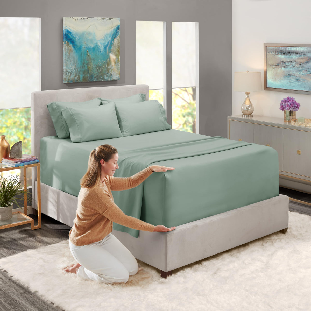 King Size Deep Pocket Sheet Set 6 Piece - Extra Deep Fitted Sheets 18-24 Inch Microfiber Linen