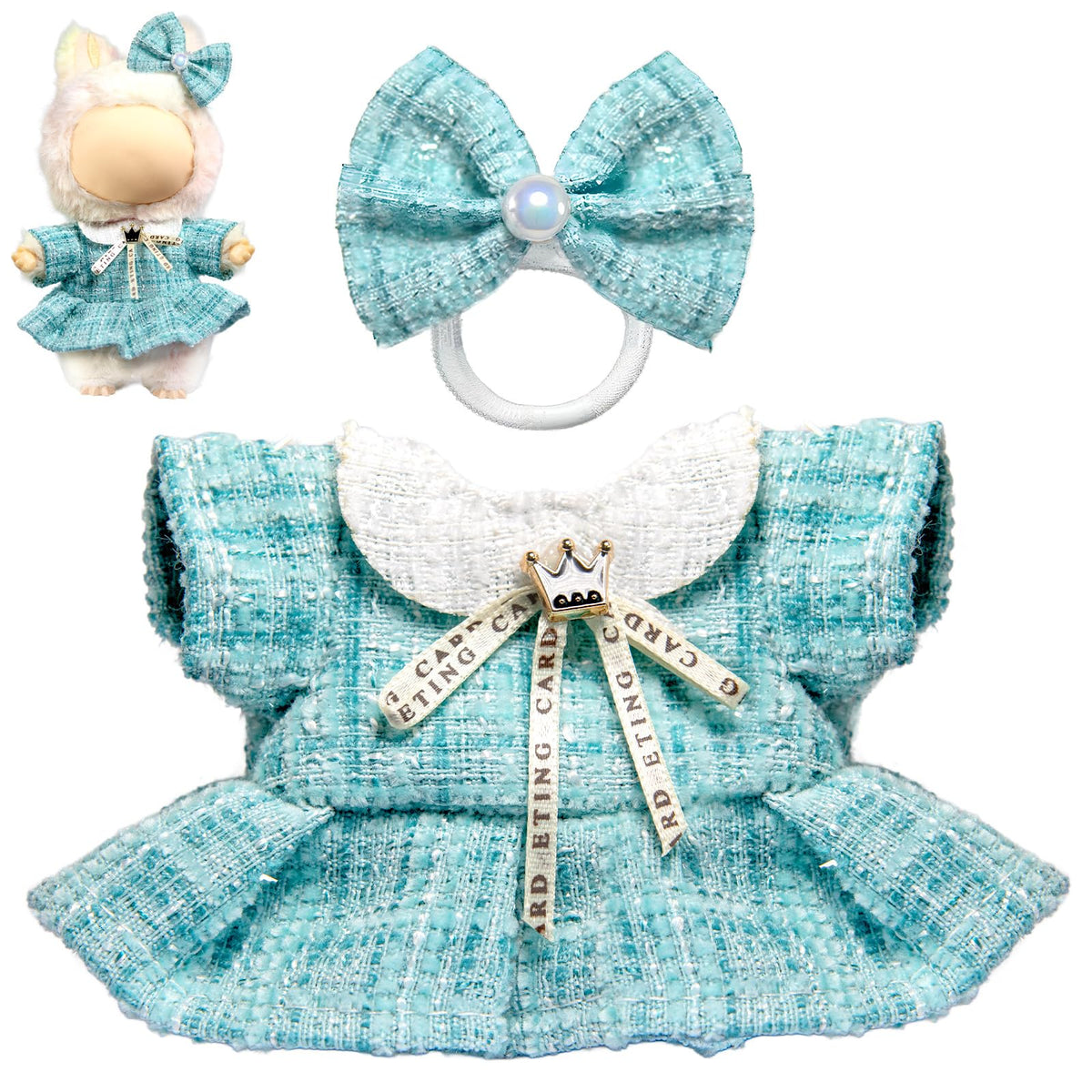 3 Piece Handmade Crochet Outfit for 17cm Dolls - Heart Sweater Hat &amp; Bag Set
