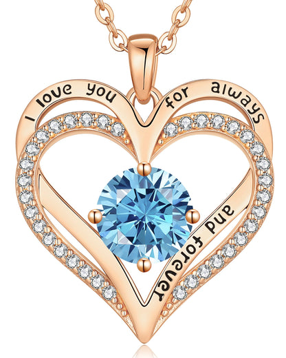 Personalized Double Heart Birthstone Necklace for Women – Sterling Silver Gift