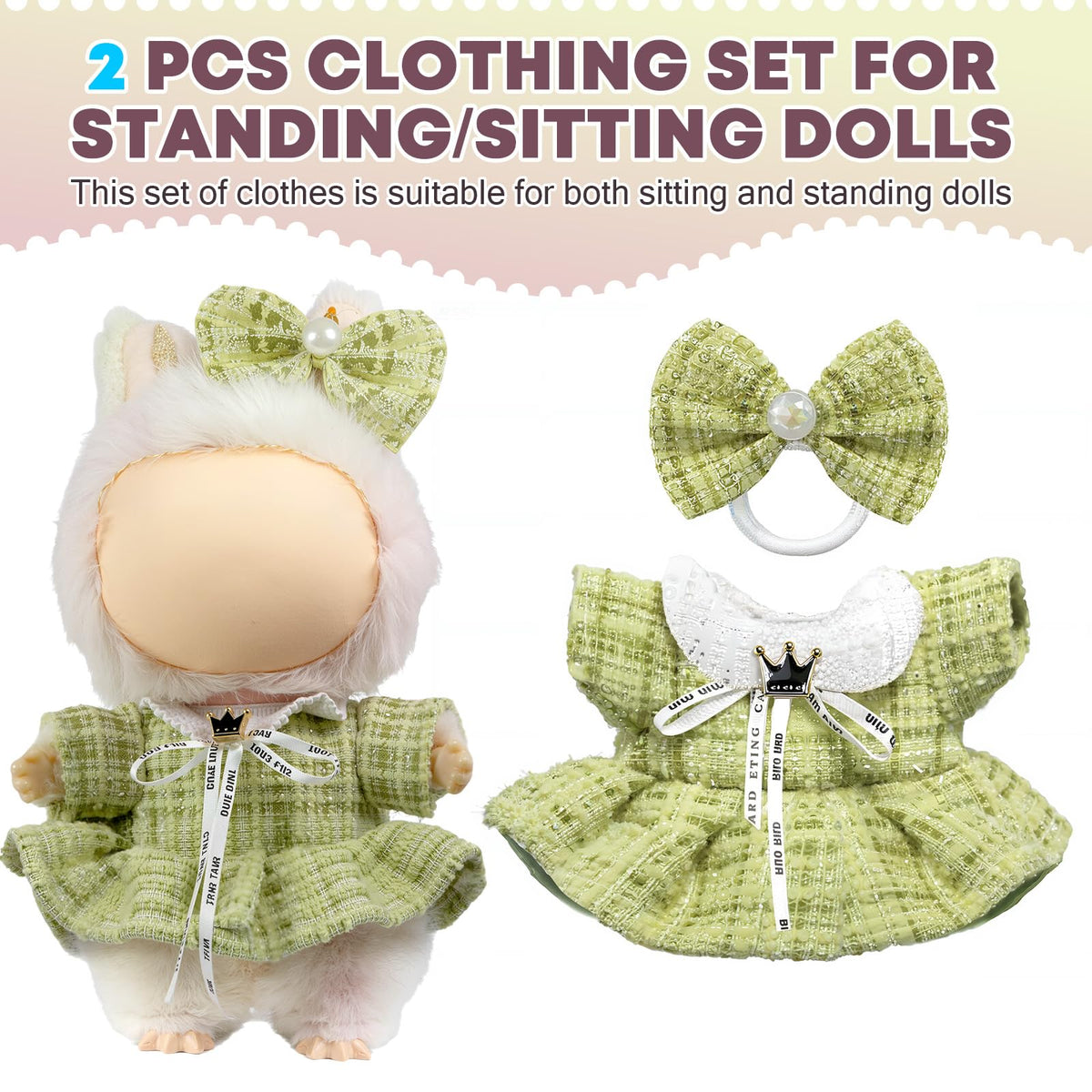 3 Piece Handmade Crochet Outfit for 17cm Dolls - Heart Sweater Hat &amp; Bag Set