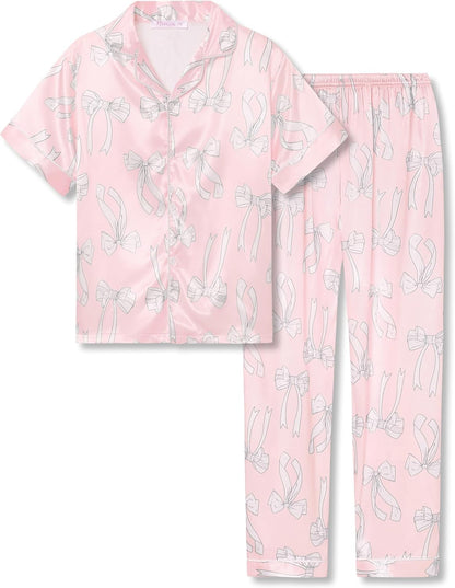 Girls Satin Pajama Set - Silky Button Down PJ with Shorts Size 6-16