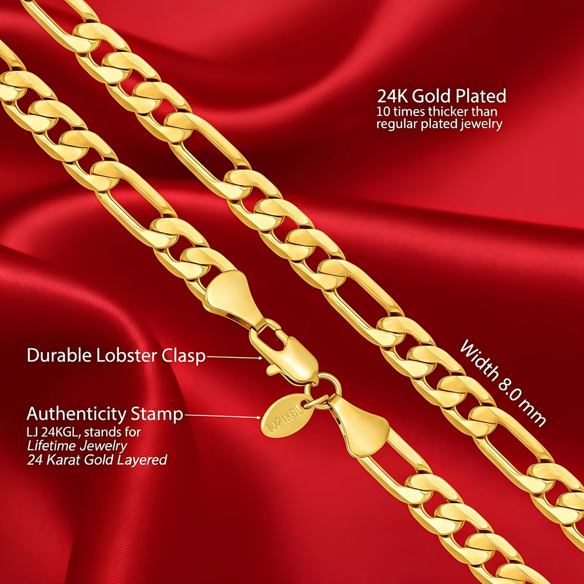 Premium 18K Gold-Plated Figaro Chain Necklace – Stainless Steel | Waterproof &amp; Tarnish Resistant