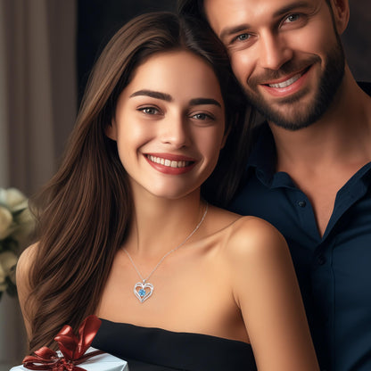 Personalized Double Heart Birthstone Necklace for Women – Sterling Silver Gift
