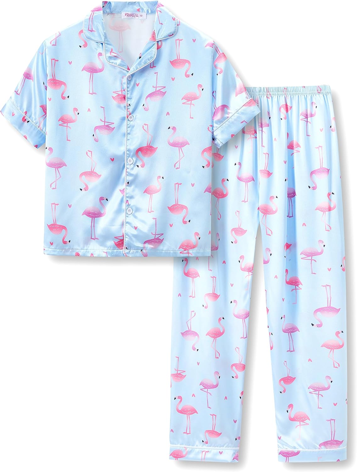 Girls Satin Pajama Set - Silky Button Down PJ with Shorts Size 6-16