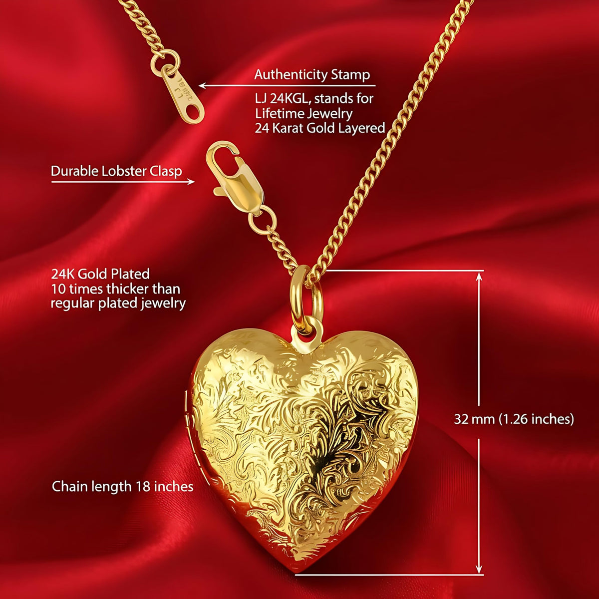 UNCLE LOL Vintage Silver Heart Locket Necklace – Engraved Photo Pendant for Women