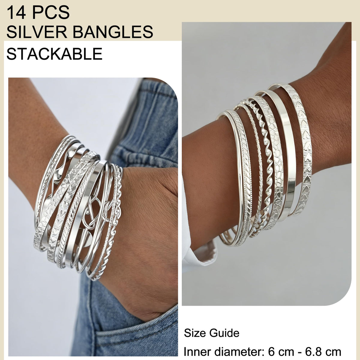 FAXHION Gold Bangle Bracelets for Women, 14 Pcs Multi Layer Stackable Bangle Set, 14K Gold Plated Textured Chunky Bracelets Boho Jewelrys Set