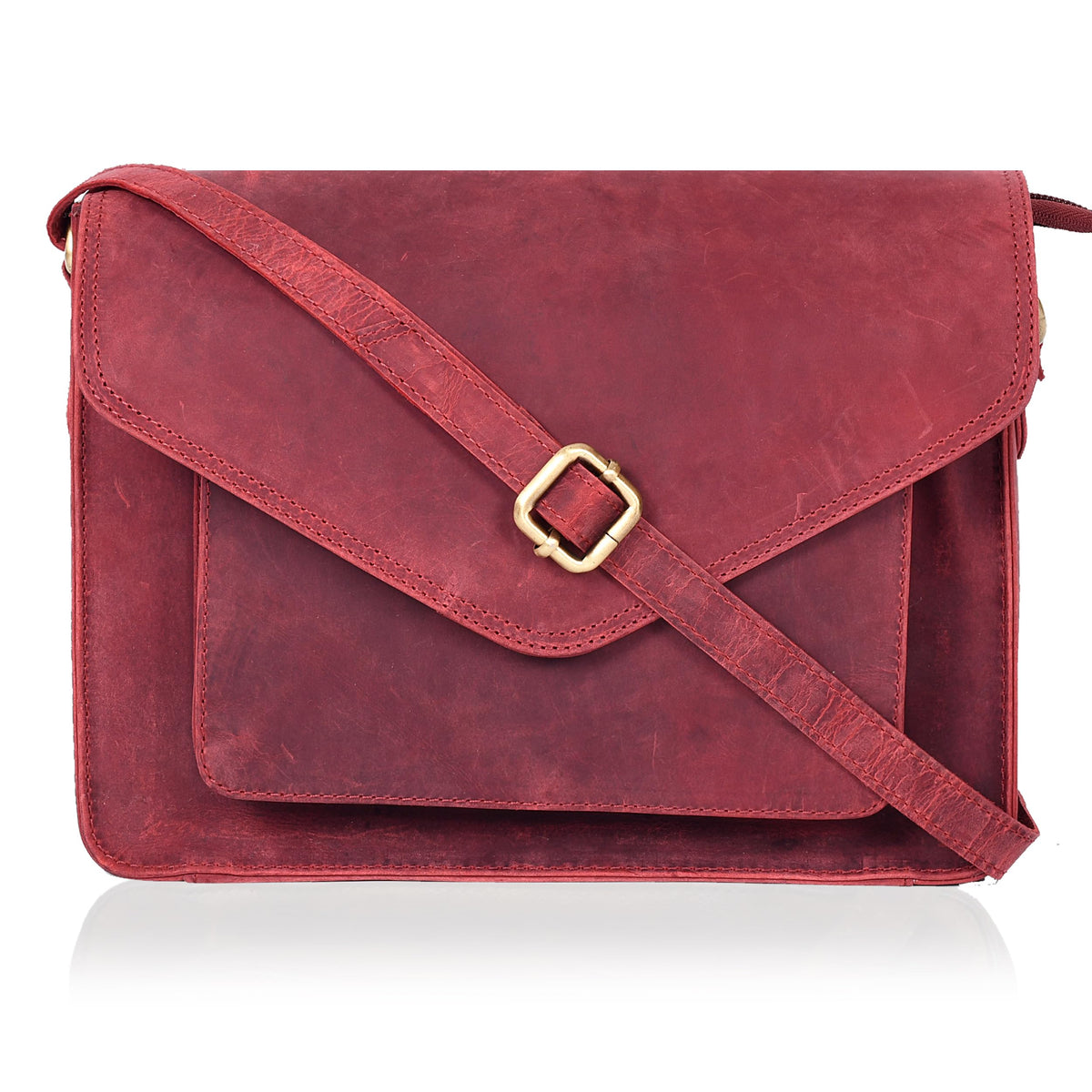 Leather Flapover Crossbody Handbag Purse for Women with Adjustable Strap &amp; Overflap Snap Closure Tote/Bag