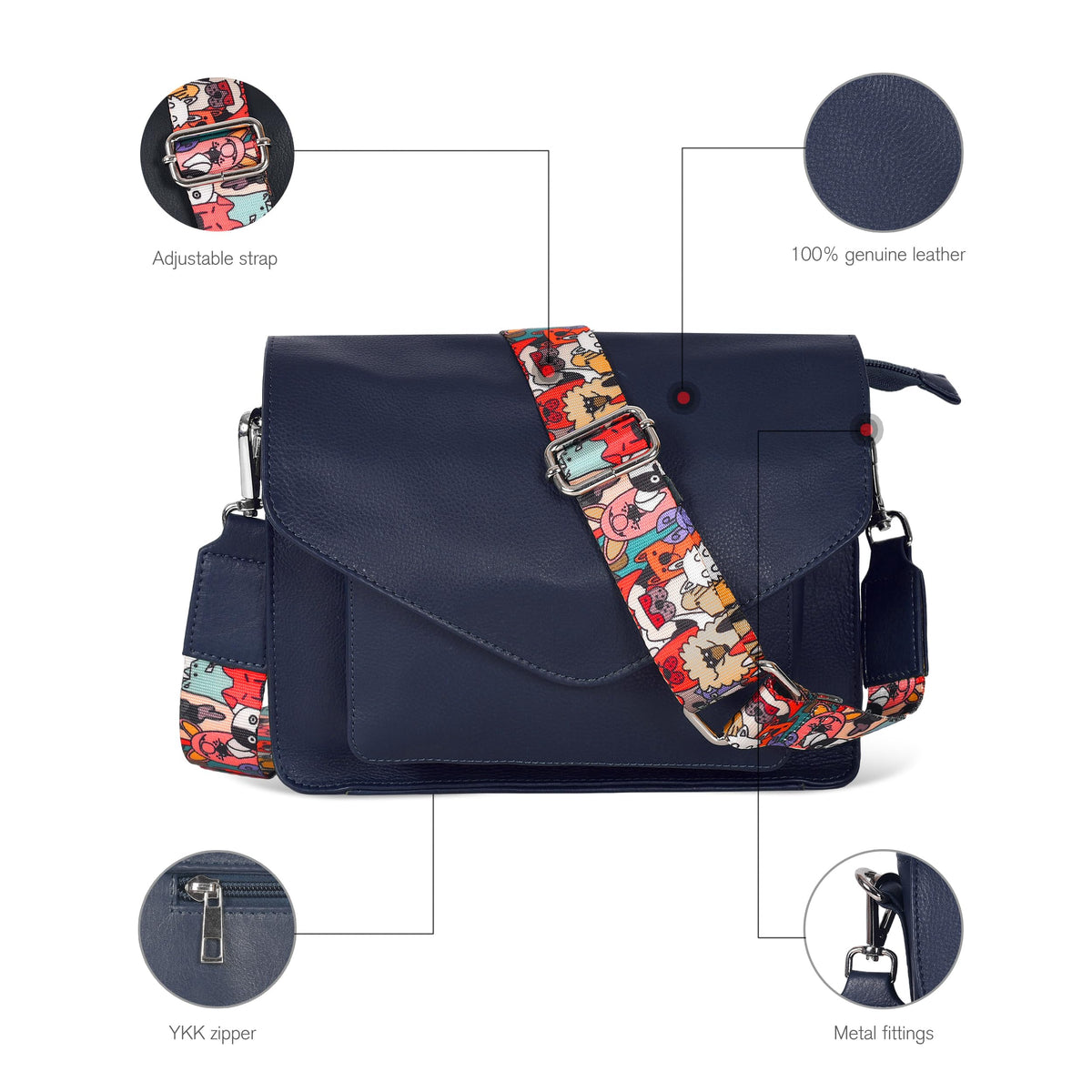Leather Flapover Crossbody Handbag Purse for Women with Adjustable Strap &amp; Overflap Snap Closure Tote/Bag